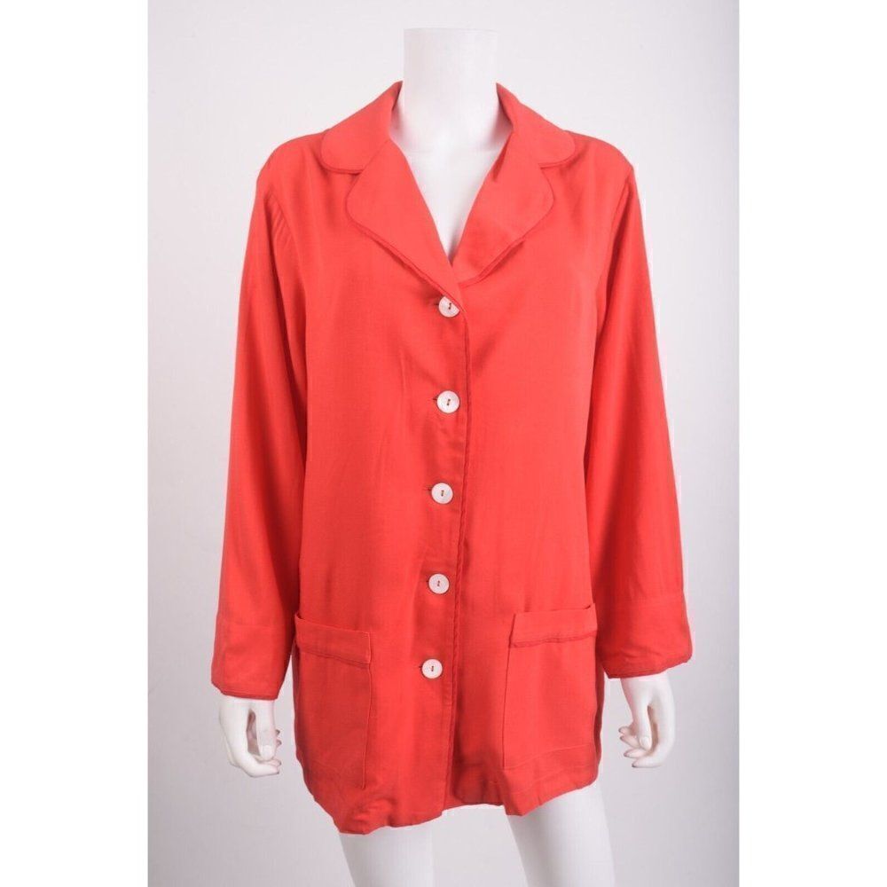 Sleeper Womans Lounge Pajama Top PJS Shirt Size L Red Button Front NWT